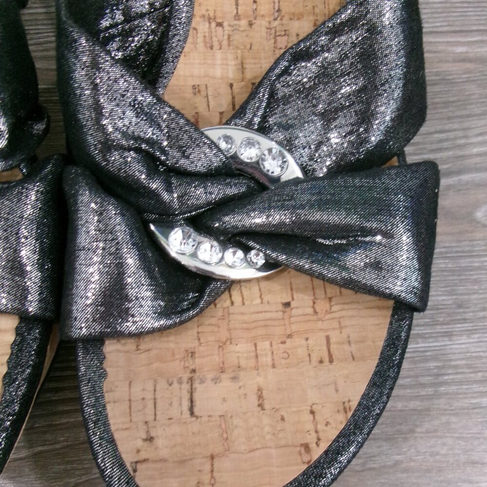 Near New GUESS Balasi Shimmery Black Silver Rhinestone Wedge Platform Shoes 9.5 - Picture 8 of 16